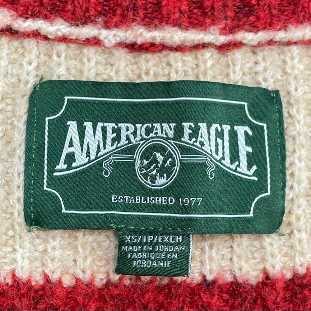 American Eagle Outfitters Red and Cream Wide-Stripe V-Neck Cardigan Size: XS - Picture 2 of 7
